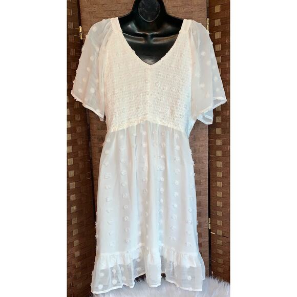 V Neck, Flutter Sleeve Mini Dress- Size Large (12-14) - Picture 4 of 5